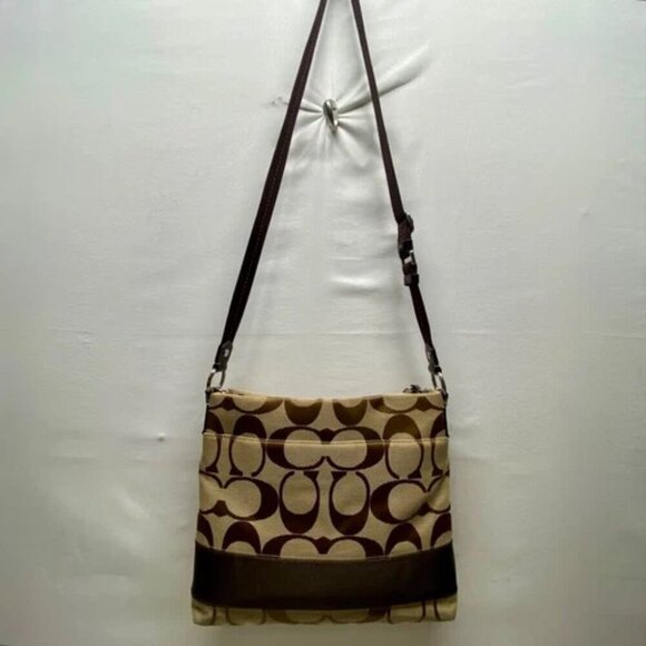 Coach Signature Stripe Crossbody Shoulder Bag F19220 Brown/Tan Classic Jaquard - Picture 2 of 15